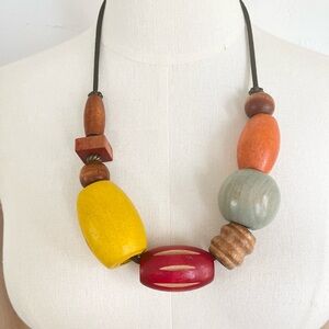 Handmade wood macrame bead necklace!